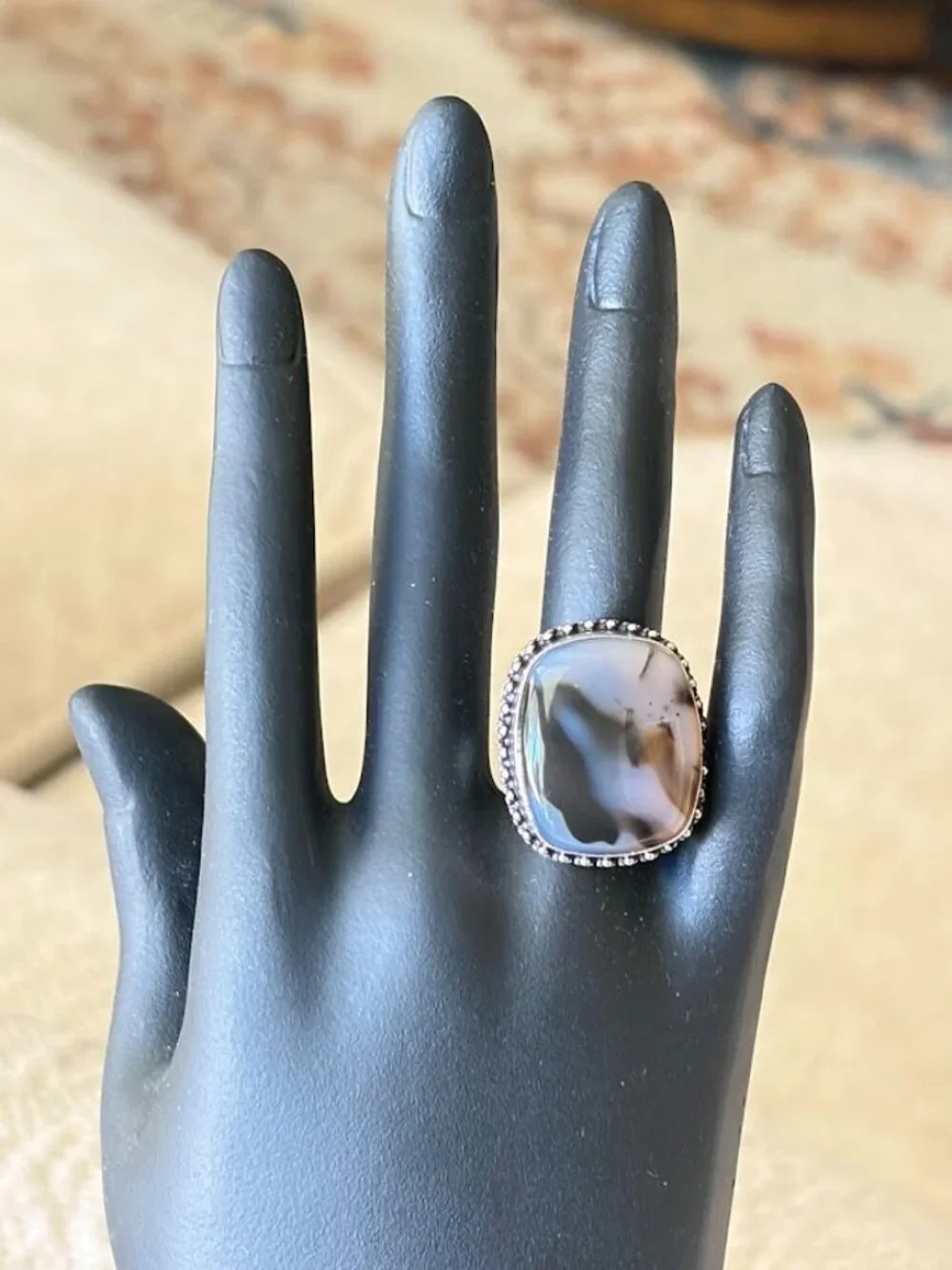 Montana Agate Stone Statement Ring 925 Silver Plated - Size 8